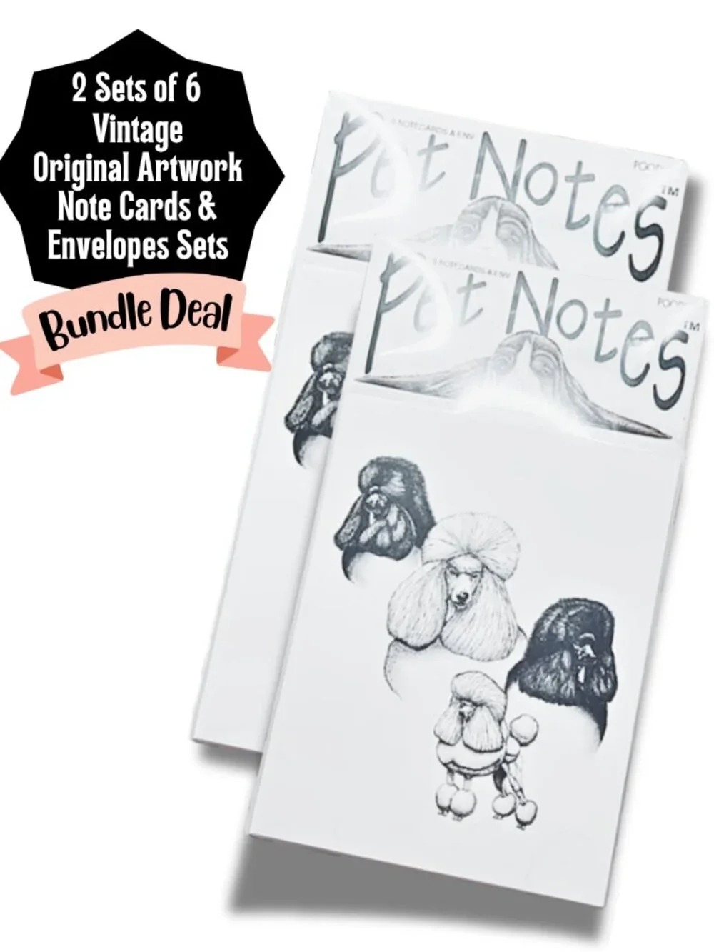 POODLE Dog Breed NEW Set 2 (12) 6PC  Vintage Art Dog Note Cards Envelopes Sets